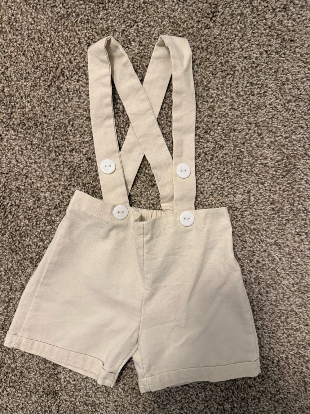 Beige Cotton gender neutral Suspender Shorts